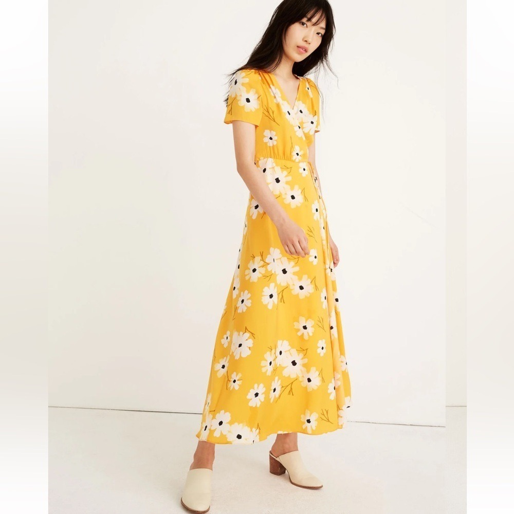 Madewell Puff-Sleeve Wrap Midi Dress in Ikat Floral Prairie Cottagecore Size XS